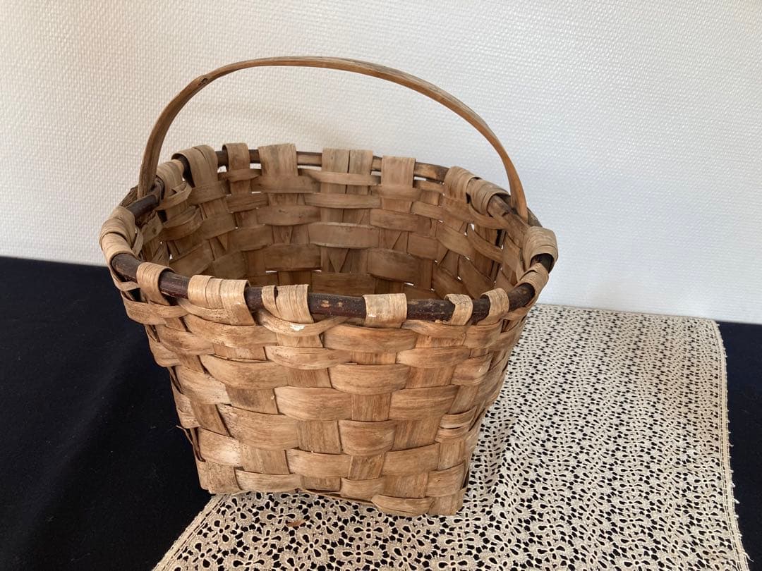 フランスアンティーク栗の皮バスケット 大きめかご