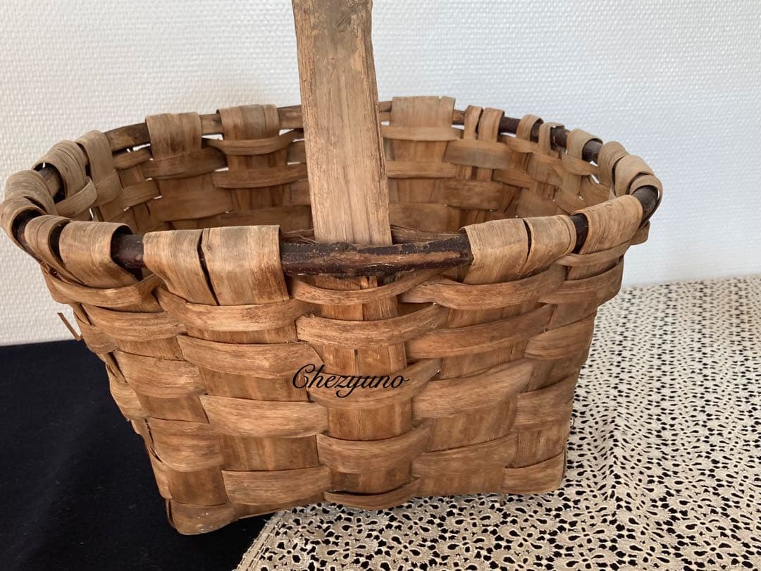 フランスアンティーク栗の皮バスケット 大きめかご