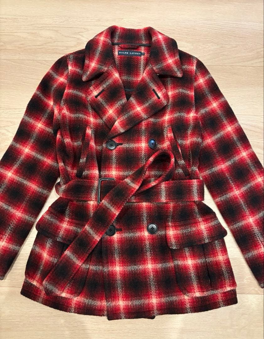 【未使用品】Ralph Lauren チェック ウール Pコート ダブル ベルト