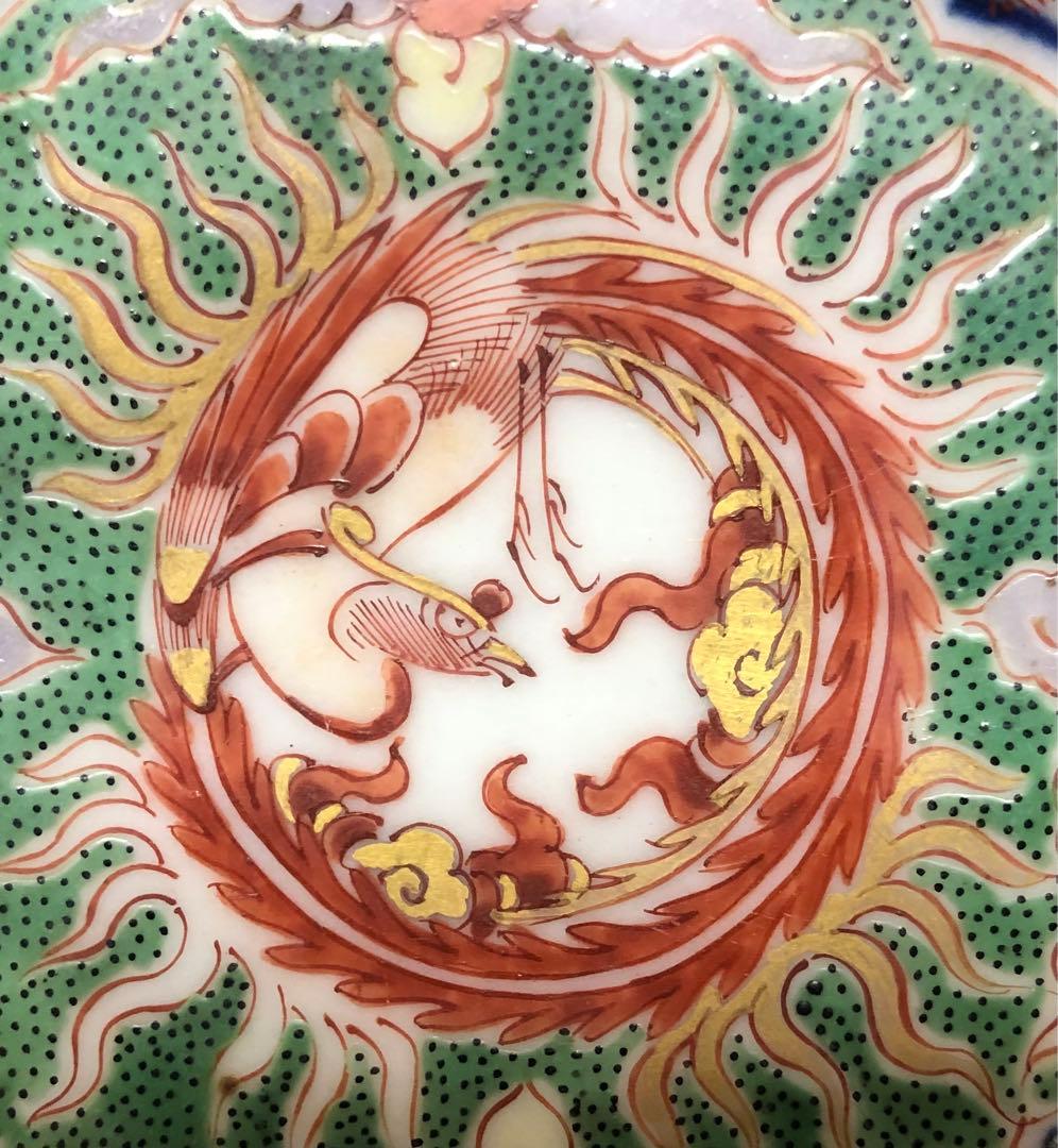 継続出品 江戸時代 有田焼 献上 古伊万里 色絵 団鳳凰雲龍文 木瓜型小鉢