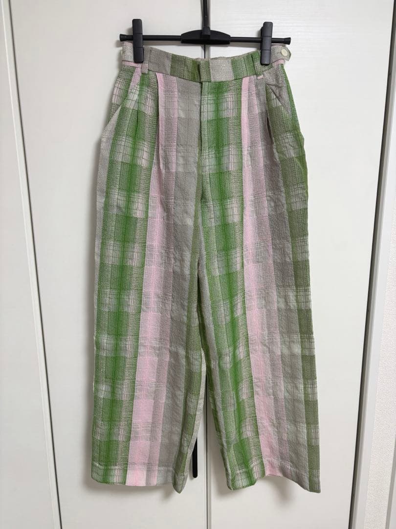 美品Ameri CHECK EMBROIDERY STRAIGHT PANTS