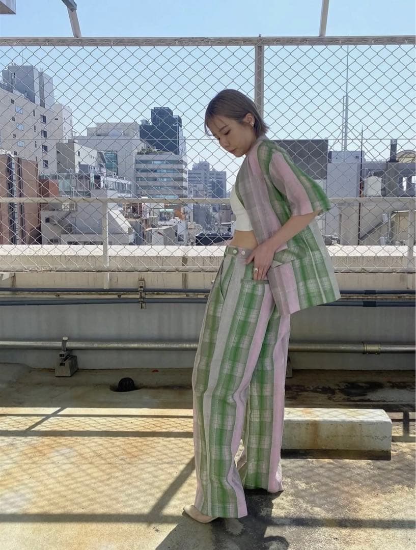 美品Ameri CHECK EMBROIDERY STRAIGHT PANTS