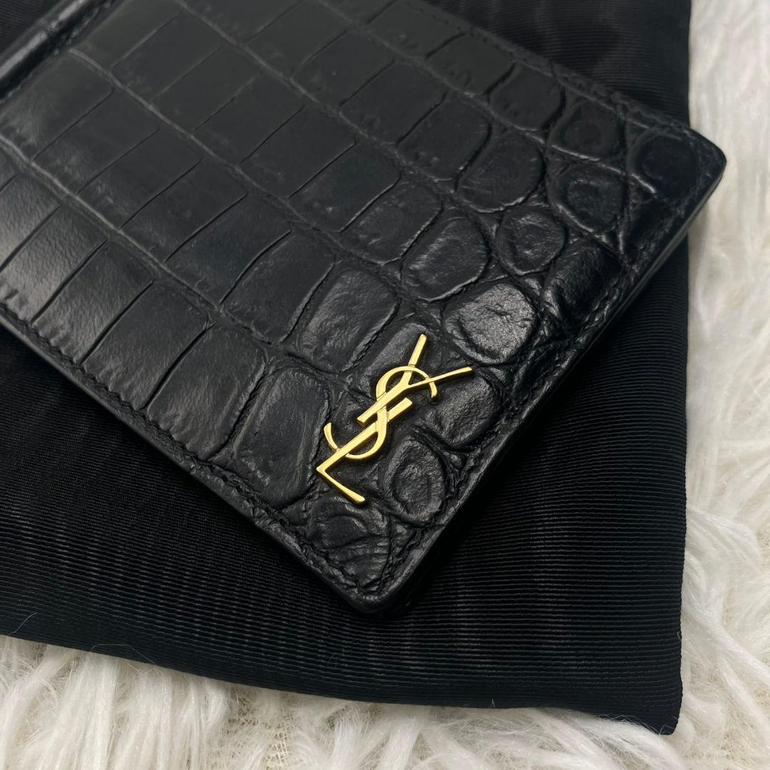 極美品✨SAINT LAURENT マネークリップ　クロコ型押し　YSL 黒