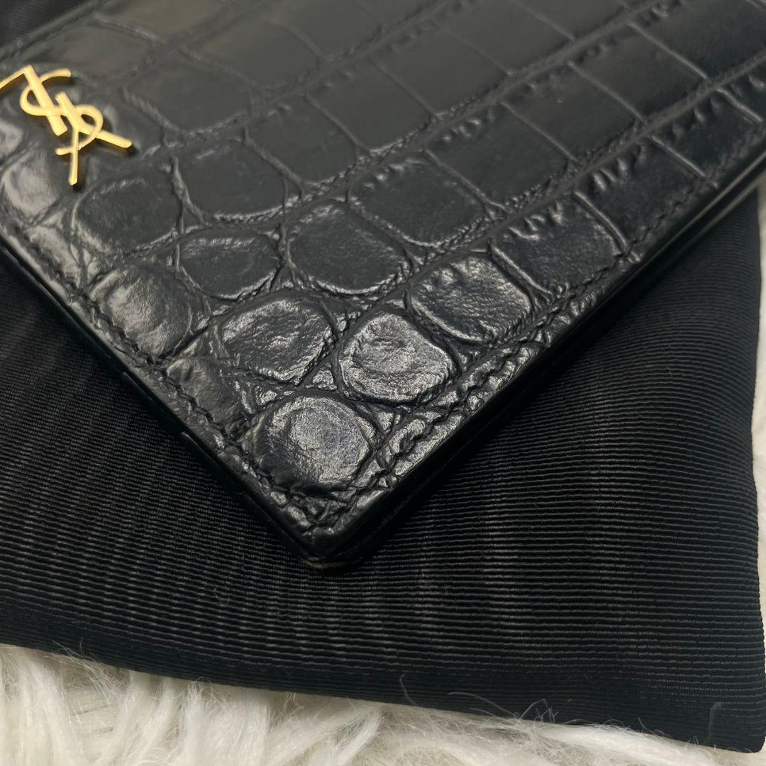 極美品✨SAINT LAURENT マネークリップ　クロコ型押し　YSL 黒