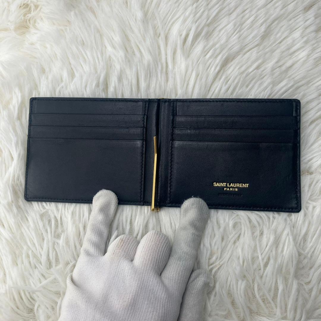 極美品✨SAINT LAURENT マネークリップ　クロコ型押し　YSL 黒
