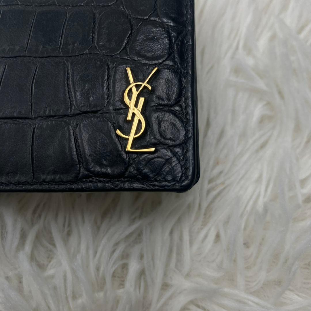 極美品✨SAINT LAURENT マネークリップ　クロコ型押し　YSL 黒