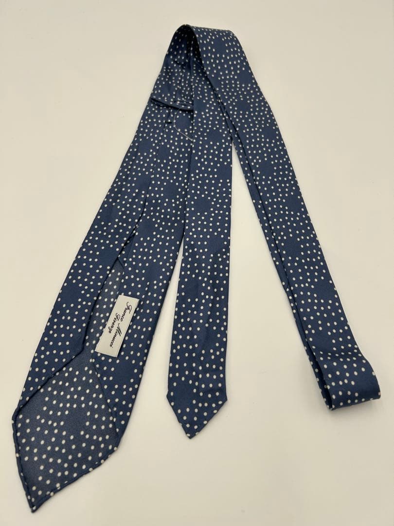 未使用　フランコミヌッチ ネクタイ　セッテピエゲ　ブルー　ドット　B品