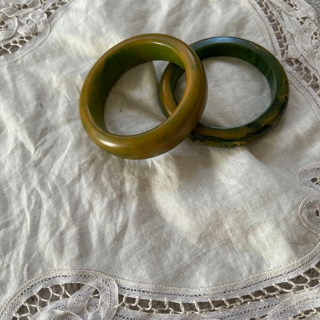 ビンテージ　ベークライト　グリーン系バングル2個セット