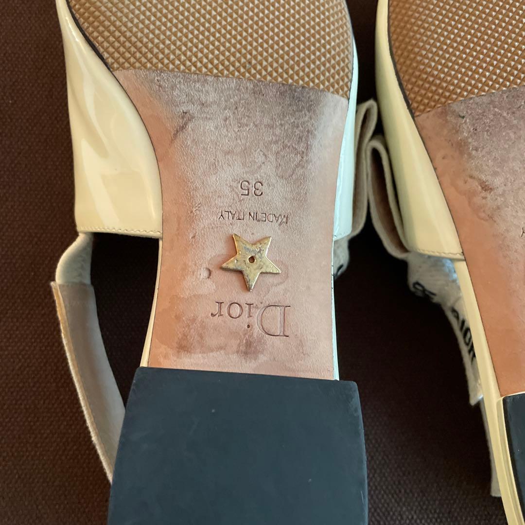 ペコ！ディオール　アイボリー スリングバック フラットシューズ