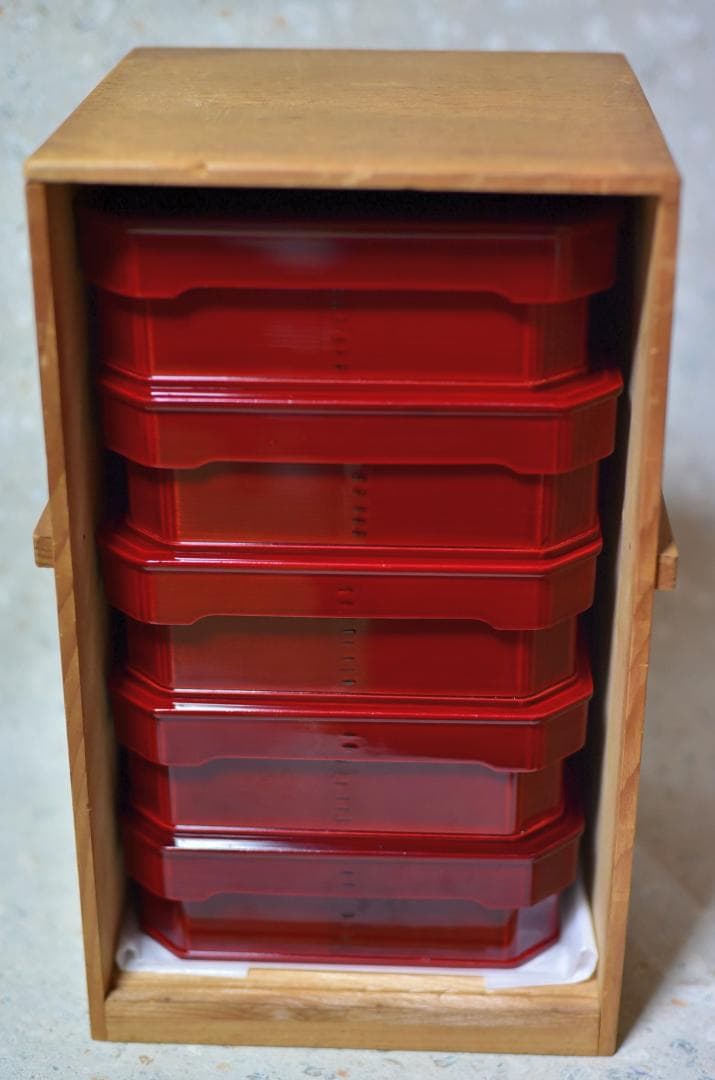 塗師正利作　春慶塗大徳寺お重5客　菓子器　共箱