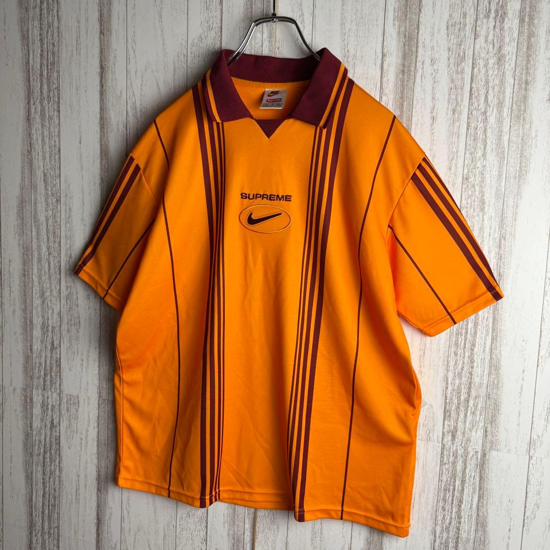 【限定コラボ】シュプリーム×ナイキ☆刺繍ロゴ入りサッカーシャツ　美品