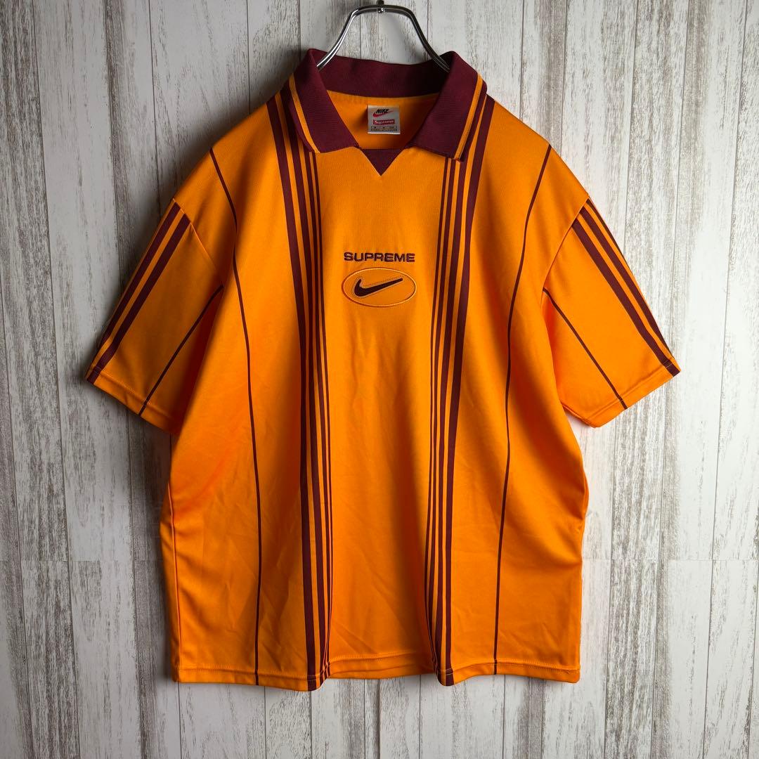【限定コラボ】シュプリーム×ナイキ☆刺繍ロゴ入りサッカーシャツ　美品