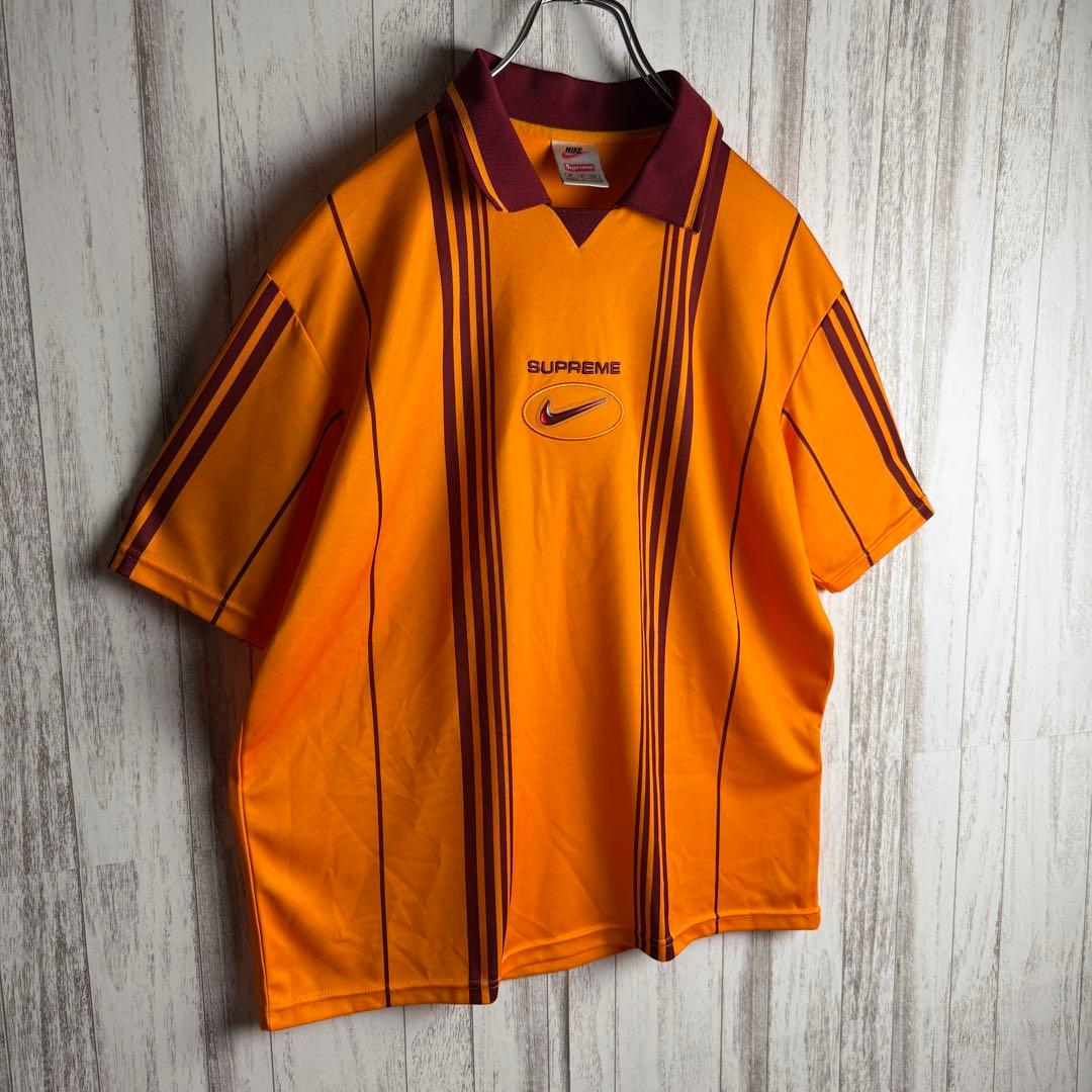 【限定コラボ】シュプリーム×ナイキ☆刺繍ロゴ入りサッカーシャツ　美品