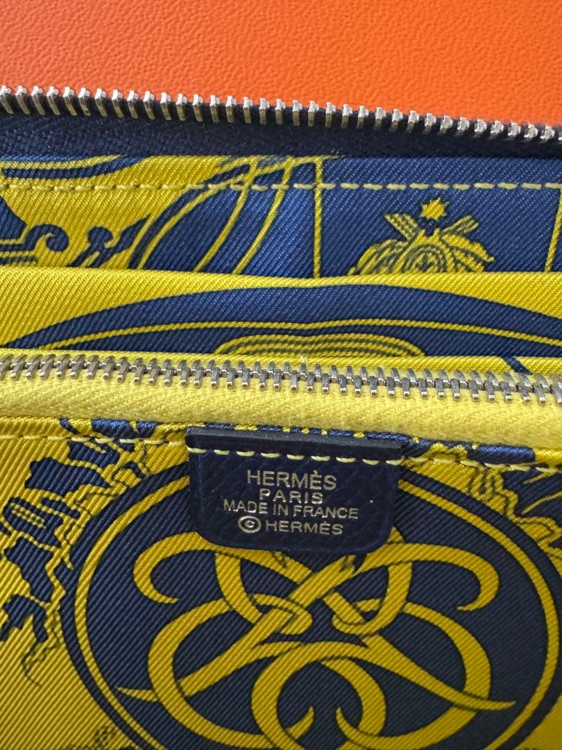 HERMES エルメス 長財布 シルクイン ネイビー