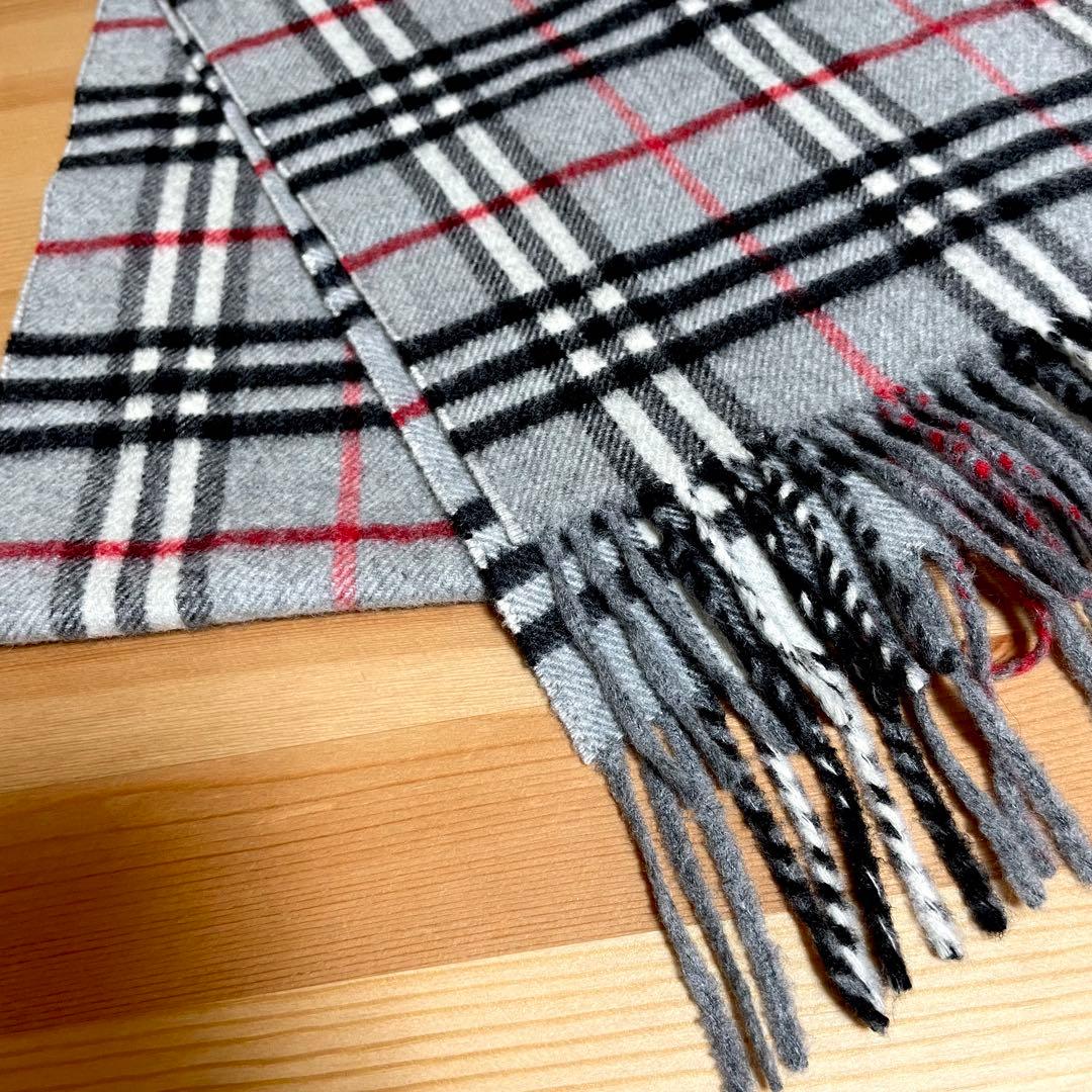 バーバリー　BURBERRY マフラー カシミヤ100% グレー　チェック柄