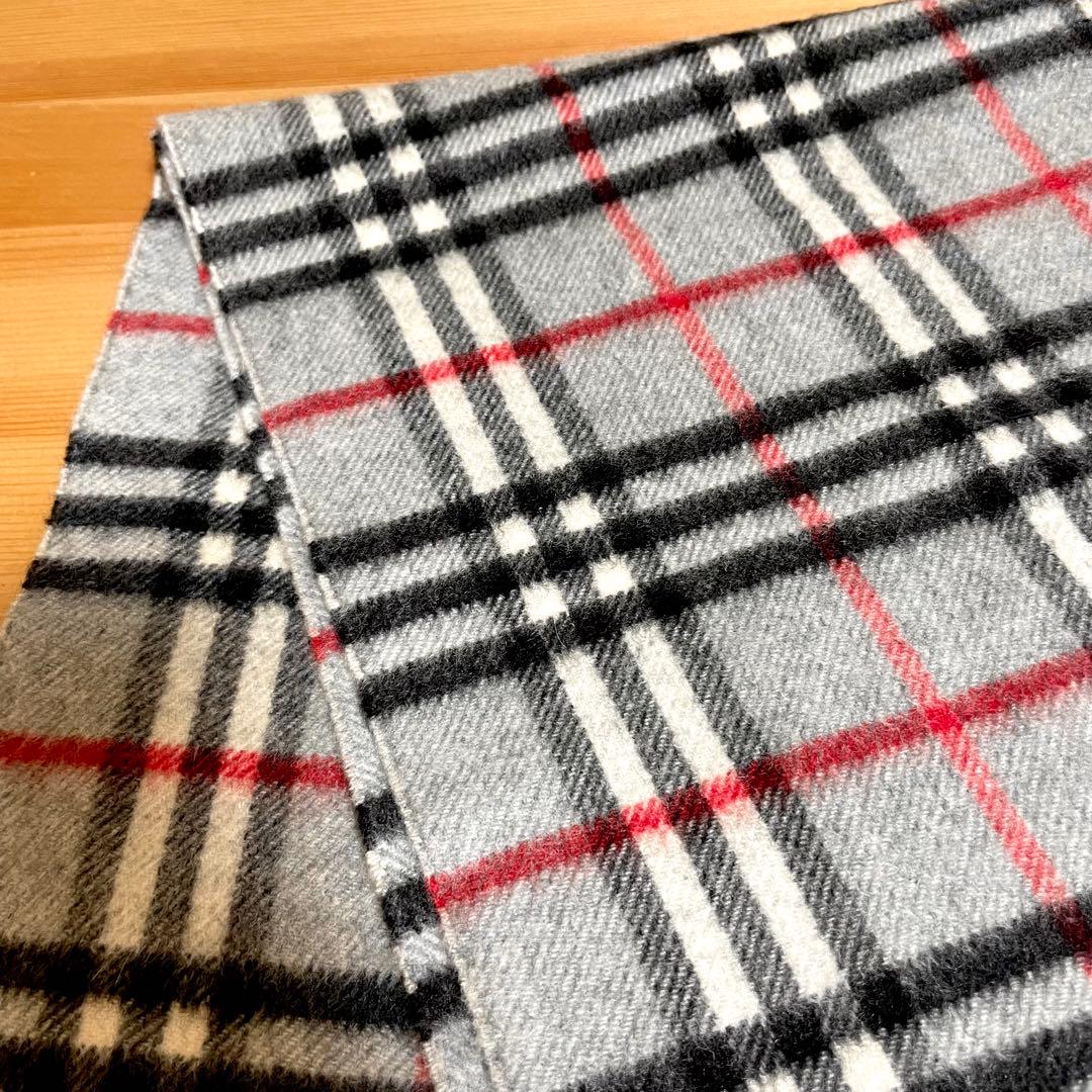 バーバリー　BURBERRY マフラー カシミヤ100% グレー　チェック柄