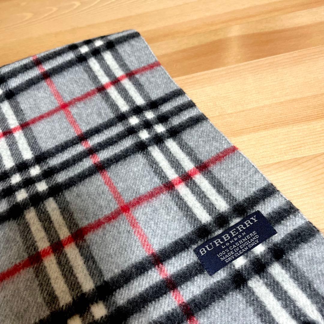 バーバリー　BURBERRY マフラー カシミヤ100% グレー　チェック柄