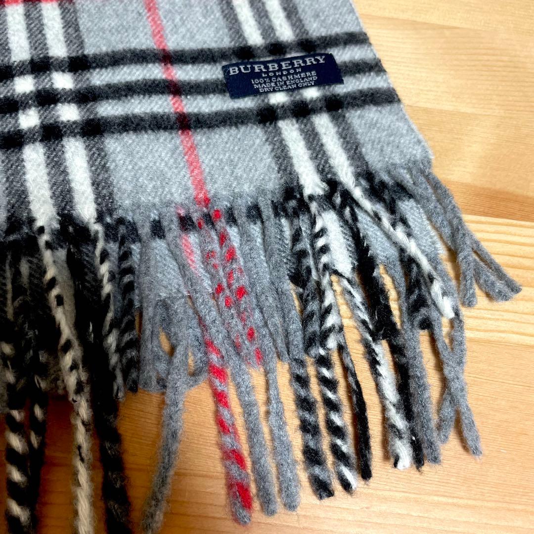 バーバリー　BURBERRY マフラー カシミヤ100% グレー　チェック柄