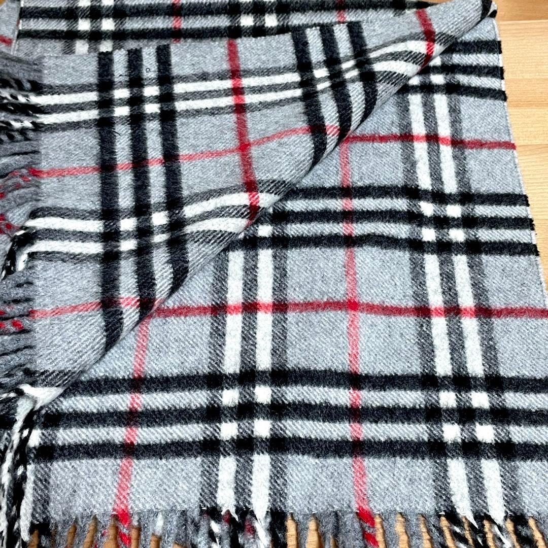 バーバリー　BURBERRY マフラー カシミヤ100% グレー　チェック柄