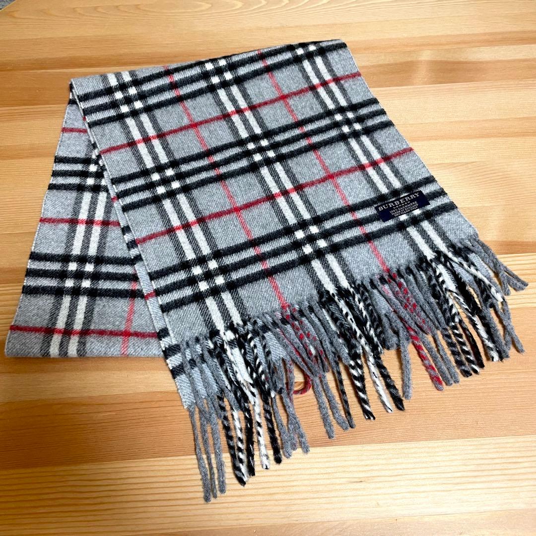 バーバリー　BURBERRY マフラー カシミヤ100% グレー　チェック柄