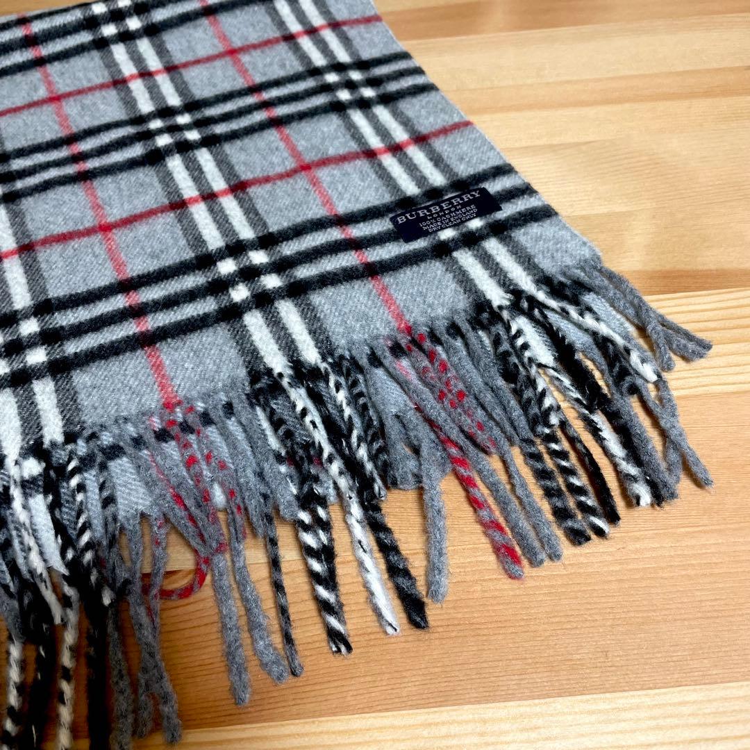 バーバリー　BURBERRY マフラー カシミヤ100% グレー　チェック柄