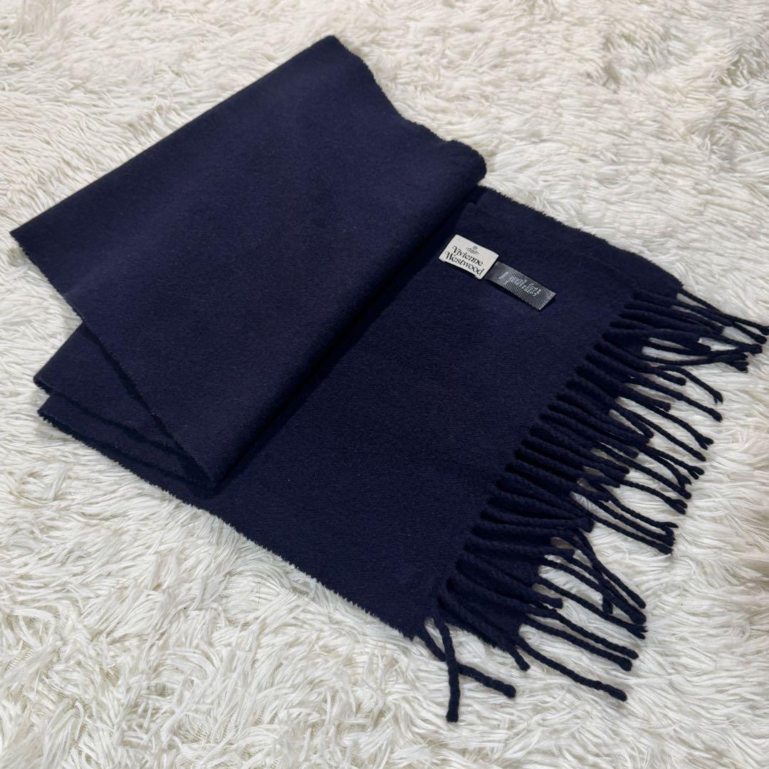 美品✨ヴィヴィアン ウエストウッド マフラー ブランドオーブ ロゴ刺繍　ブラック