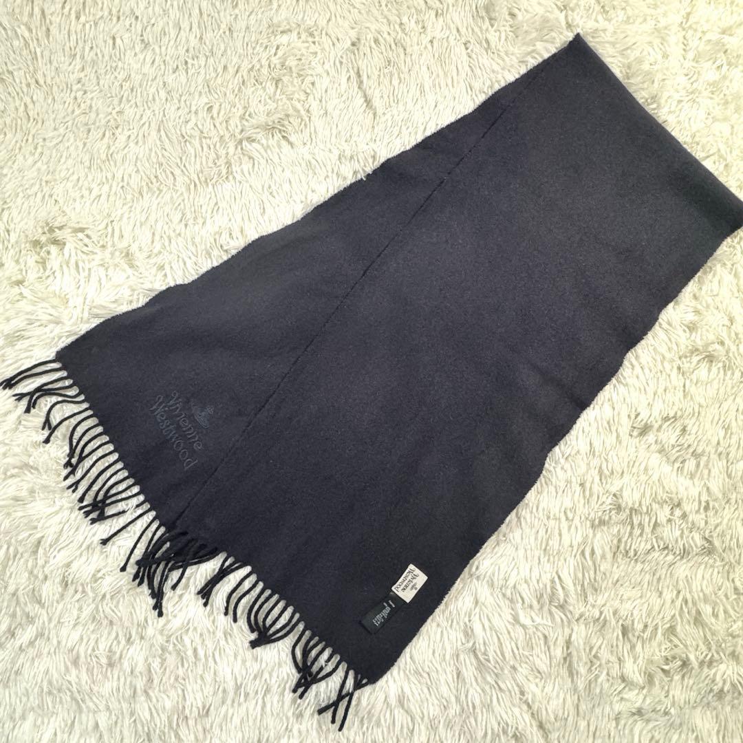 美品✨ヴィヴィアン ウエストウッド マフラー ブランドオーブ ロゴ刺繍　ブラック