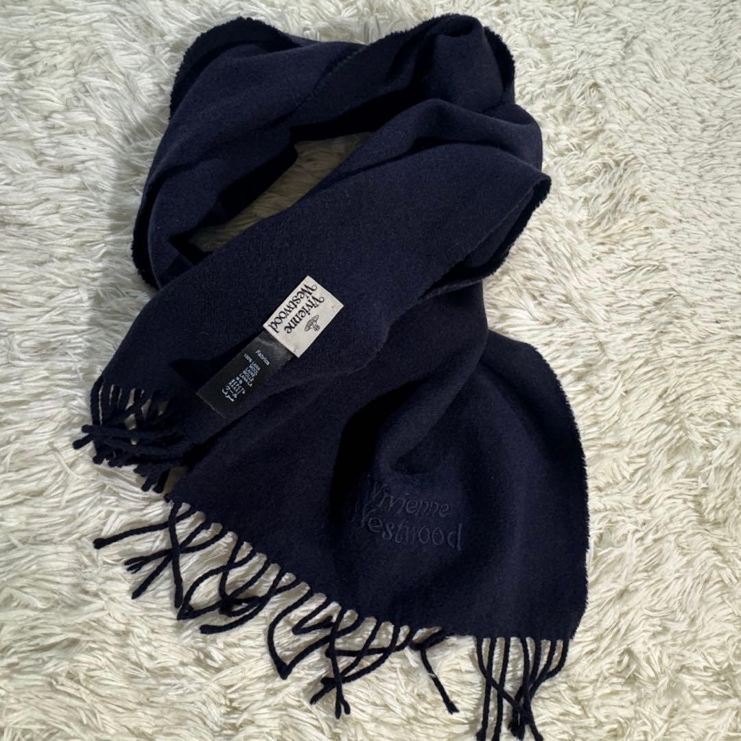美品✨ヴィヴィアン ウエストウッド マフラー ブランドオーブ ロゴ刺繍　ブラック