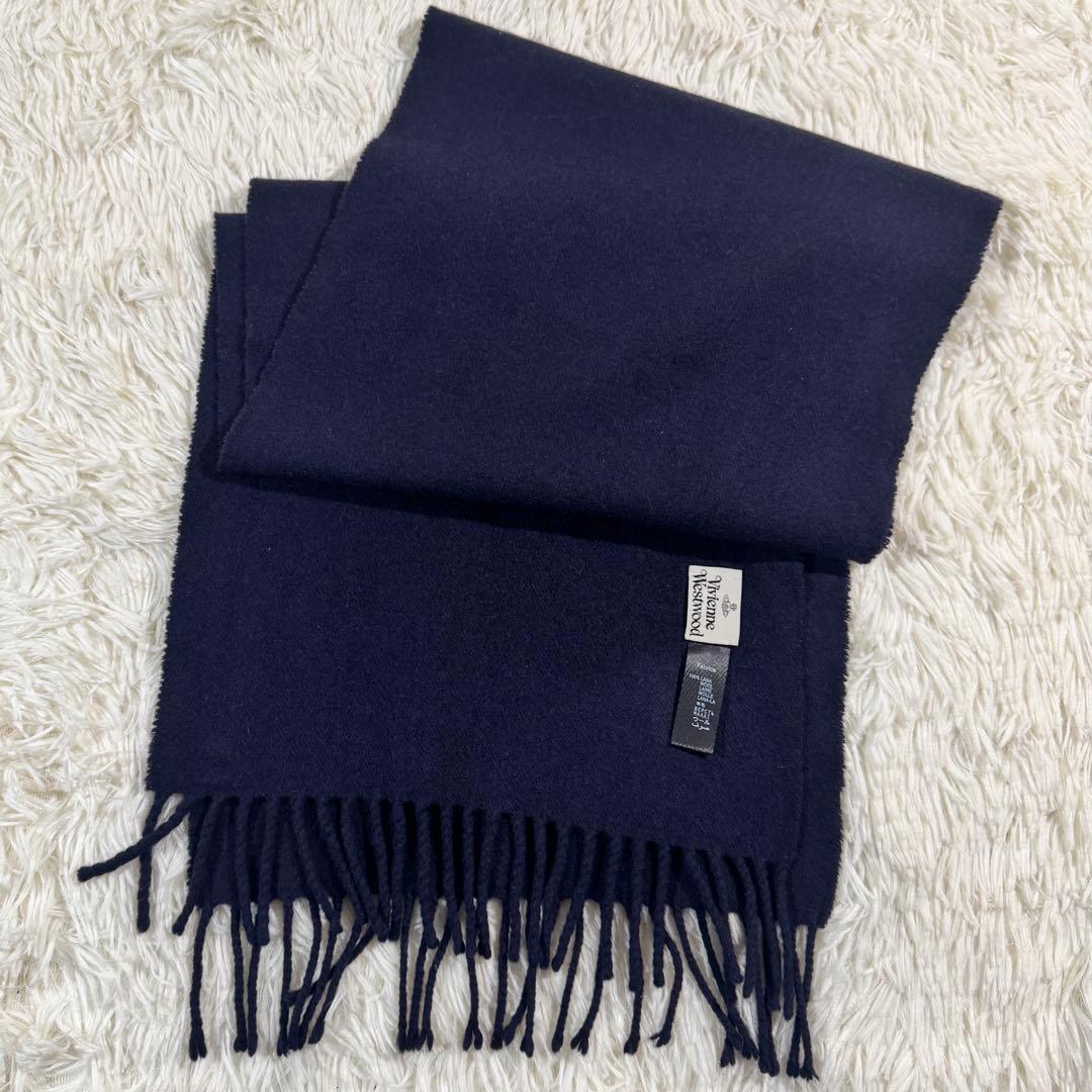 美品✨ヴィヴィアン ウエストウッド マフラー ブランドオーブ ロゴ刺繍　ブラック