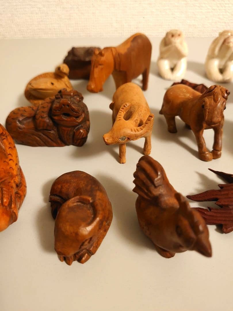 ✨木製 根付等まとめ　細密彫刻　無垢　玉陶器✨
