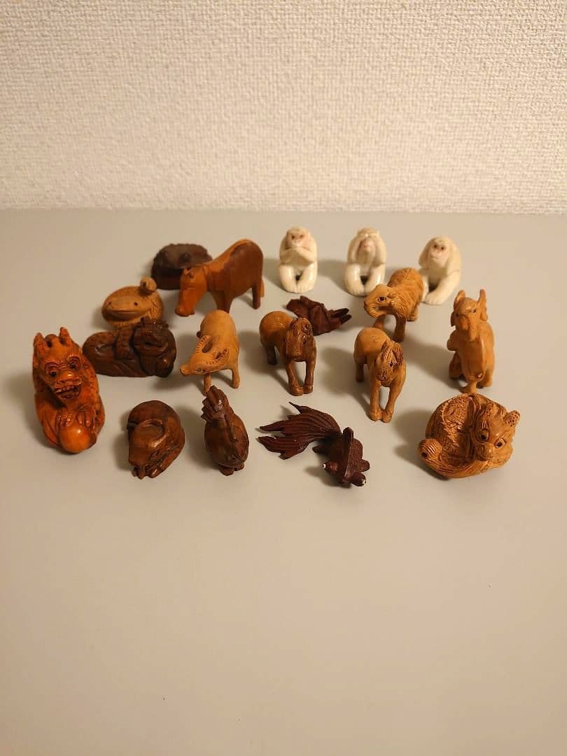 ✨木製 根付等まとめ　細密彫刻　無垢　玉陶器✨