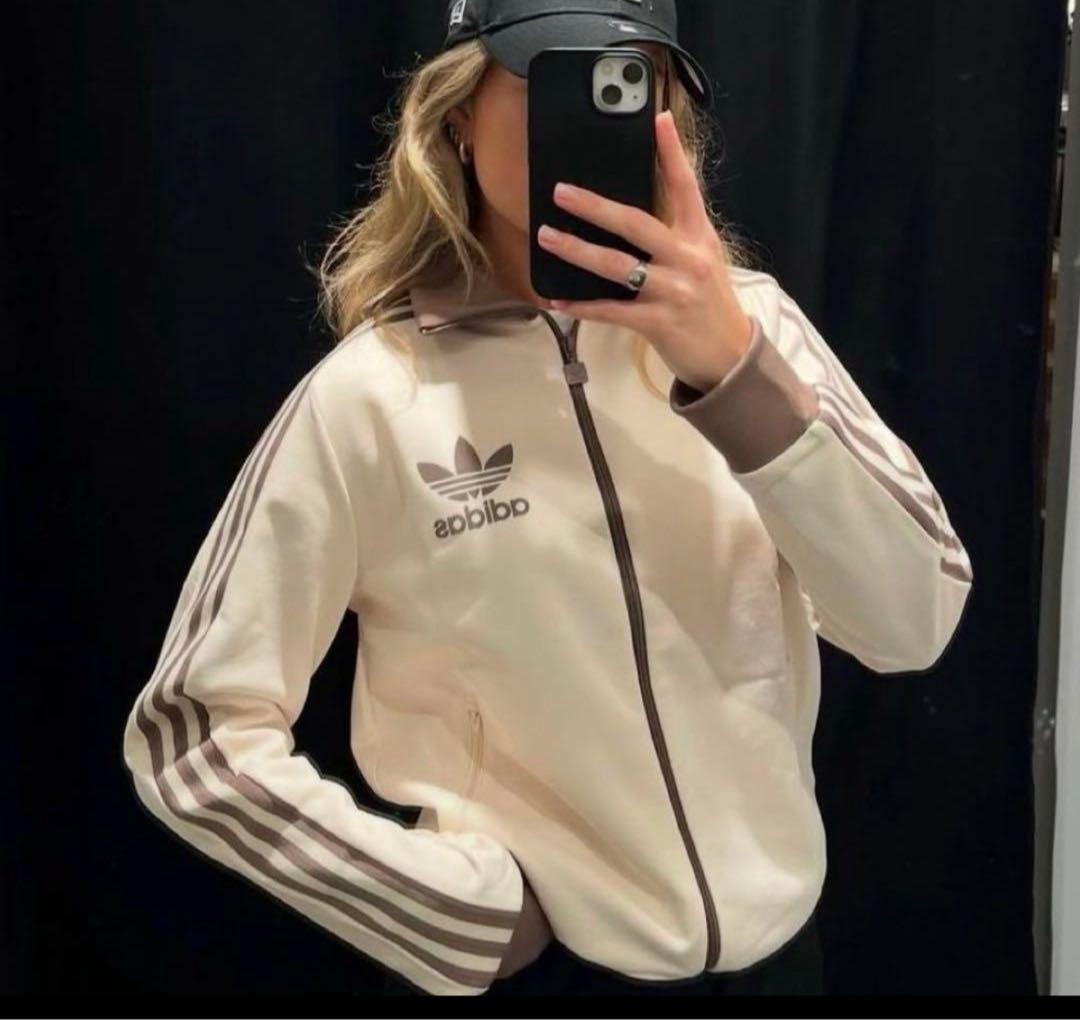 80s復刻adidasトラックジャケット ベージュ×モカブラウン Lサイズ