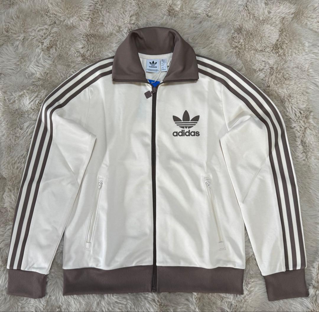 80s復刻adidasトラックジャケット ベージュ×モカブラウン Lサイズ
