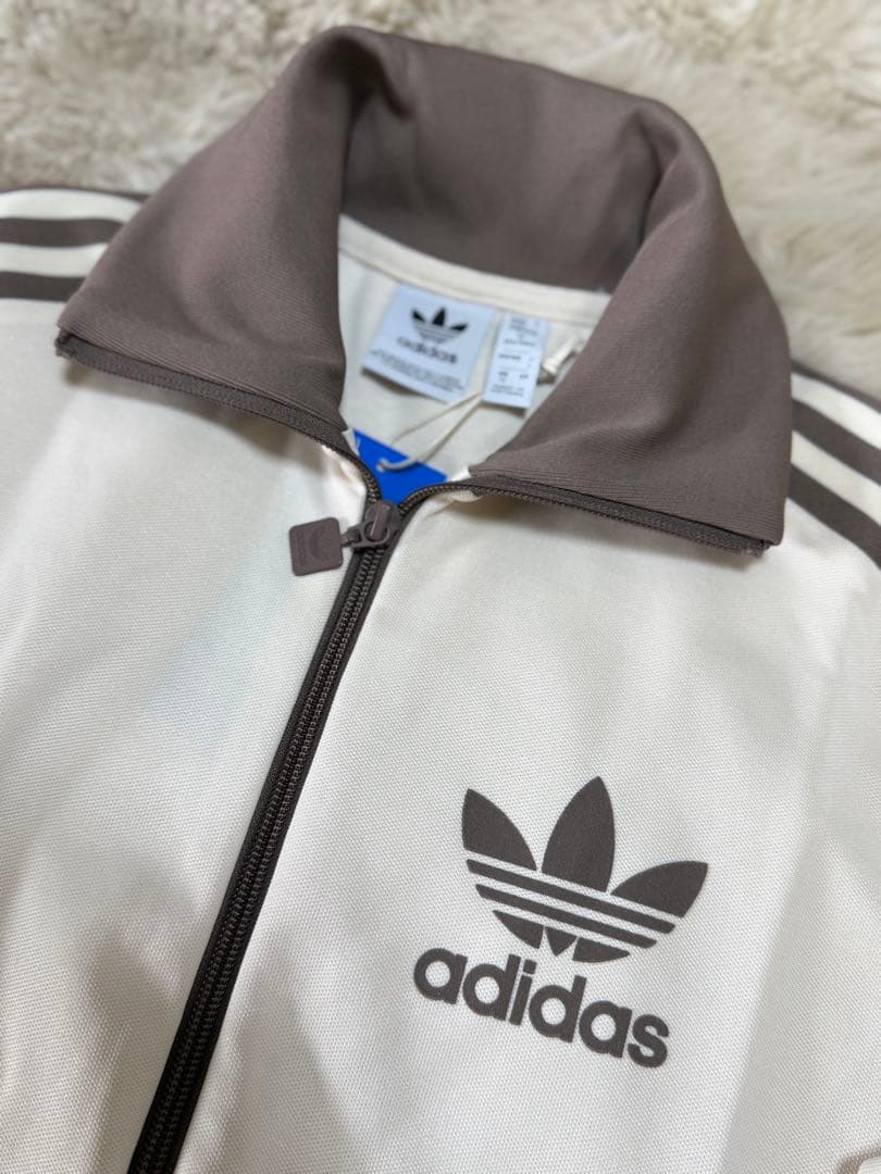 80s復刻adidasトラックジャケット ベージュ×モカブラウン Lサイズ