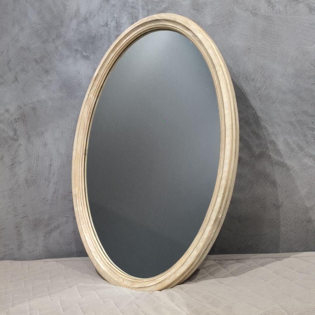 壁掛け鏡 　オーバル　ミラー　シャビー　楕円形　木製　フレーム　おしゃれ