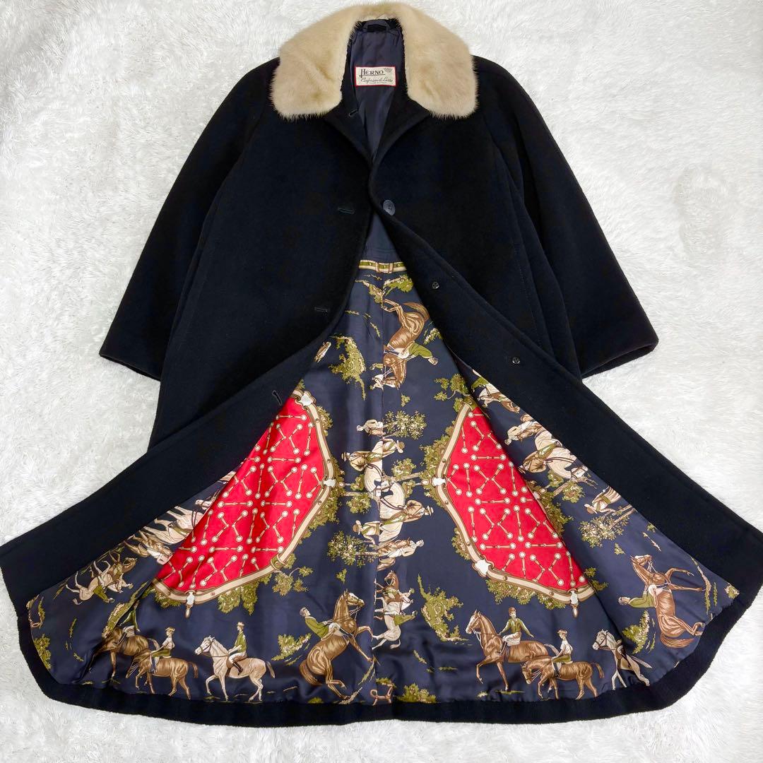 ヘルノ　カシミヤ混　ヴィンテージ　裏スカーフ柄　シルク　ウール　チェスターコート