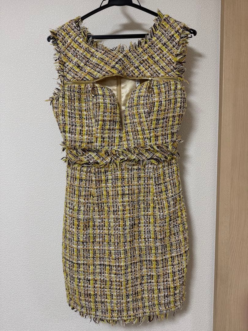 ROBE de FLEURS Glossyツイードフロントジッパーミニドレス　M