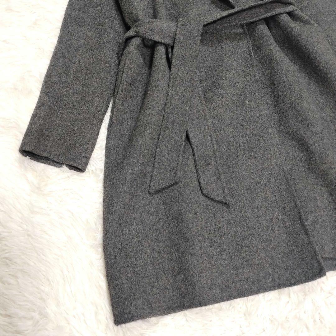 ★めぐ様★ 自由区 ビッグカラー ラップコート ベルト付き ウール グレーL