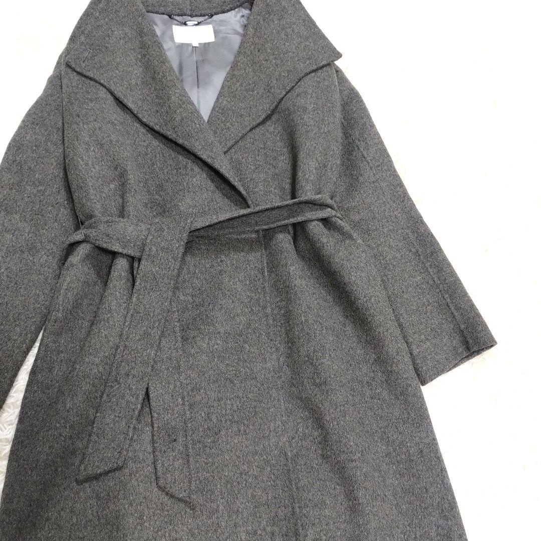 ★めぐ様★ 自由区 ビッグカラー ラップコート ベルト付き ウール グレーL