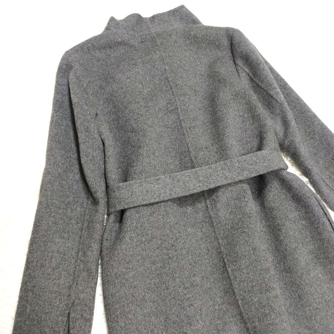 ★めぐ様★ 自由区 ビッグカラー ラップコート ベルト付き ウール グレーL