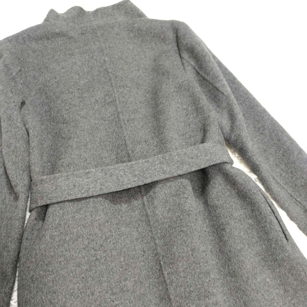 ★めぐ様★ 自由区 ビッグカラー ラップコート ベルト付き ウール グレーL