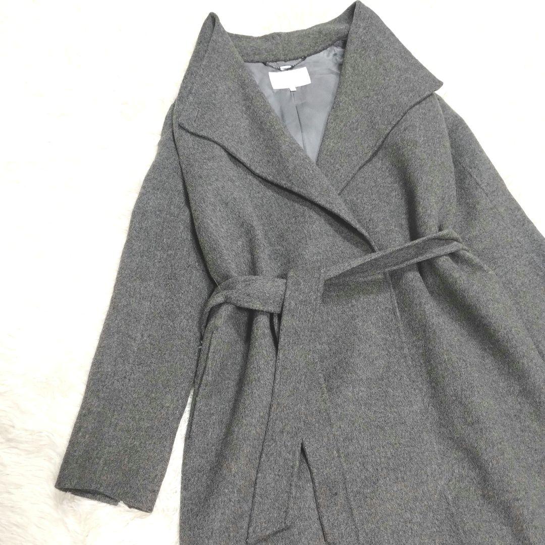 ★めぐ様★ 自由区 ビッグカラー ラップコート ベルト付き ウール グレーL