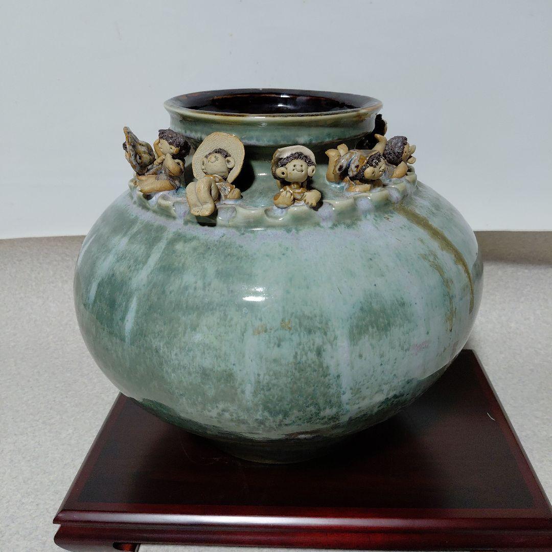 砥部焼　森元青芳作　青磁大壺