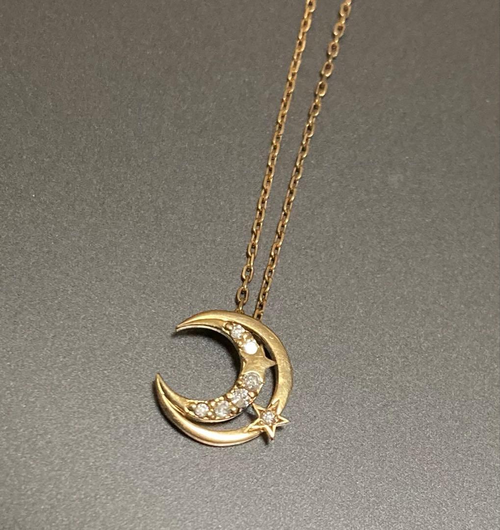 10k ダイヤモンドネックレス　三日月