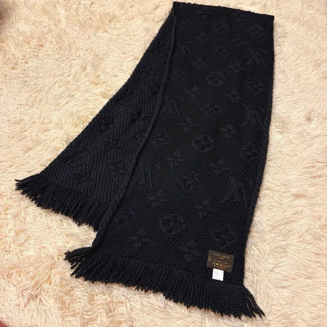 Louis Vuitton マフラー エシャルプ ロゴマニア ブラック