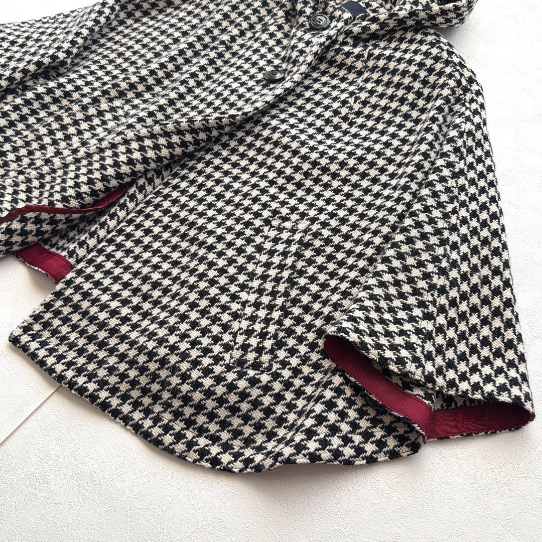 TOMORROWLAND ケープコート 38 千鳥格子 ウール100％ フード付