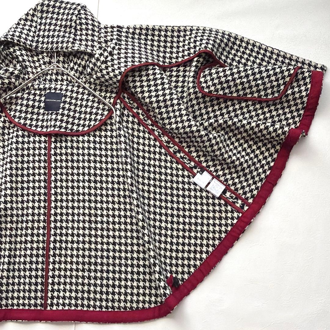 TOMORROWLAND ケープコート 38 千鳥格子 ウール100％ フード付
