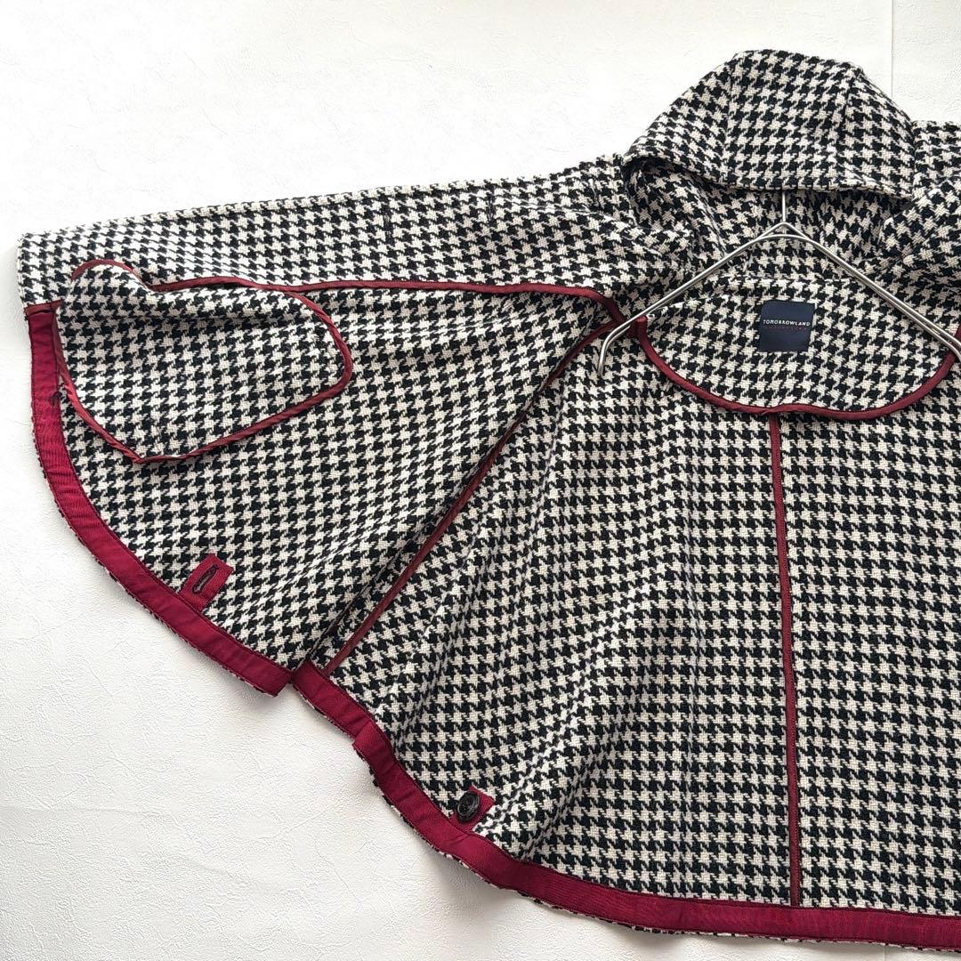 TOMORROWLAND ケープコート 38 千鳥格子 ウール100％ フード付