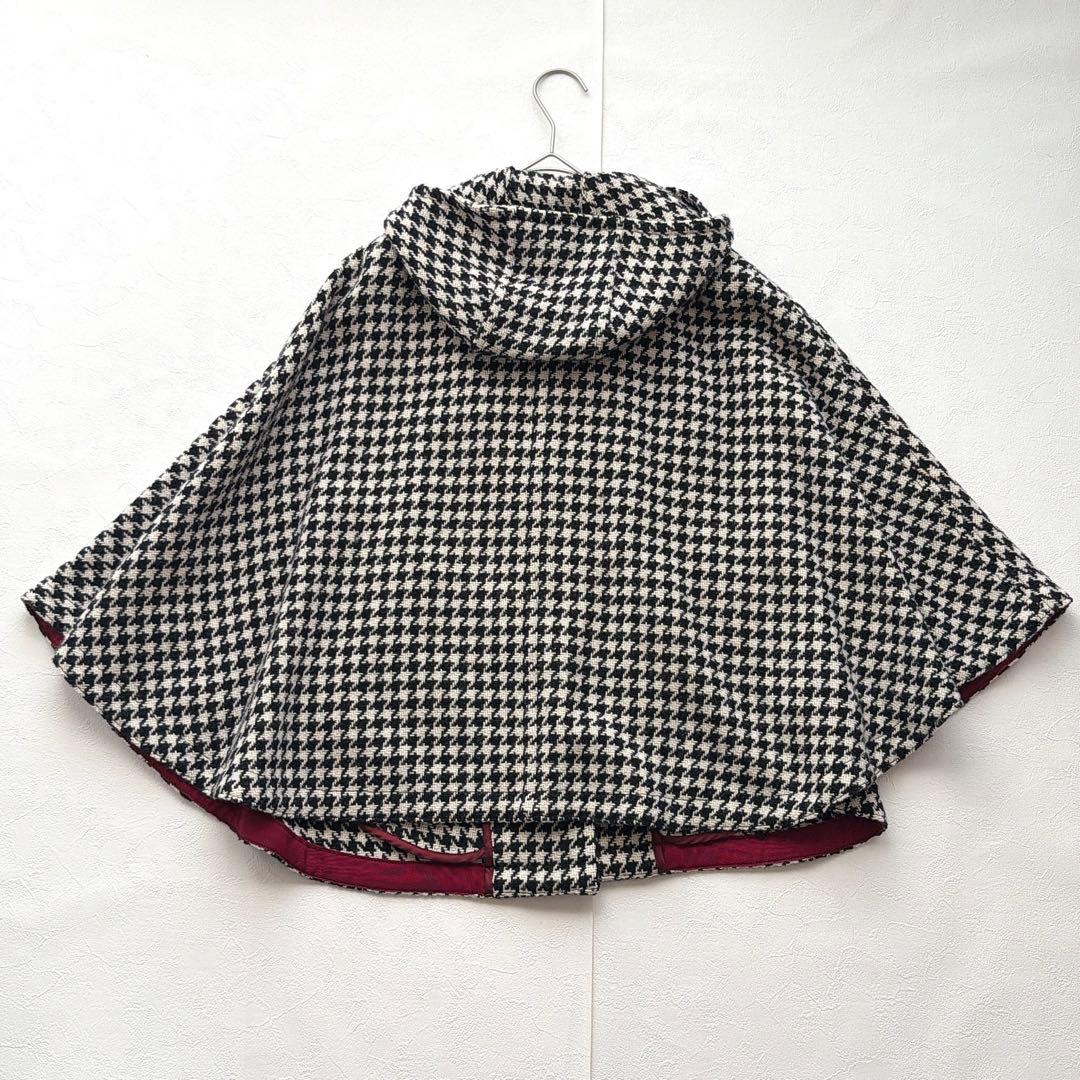TOMORROWLAND ケープコート 38 千鳥格子 ウール100％ フード付
