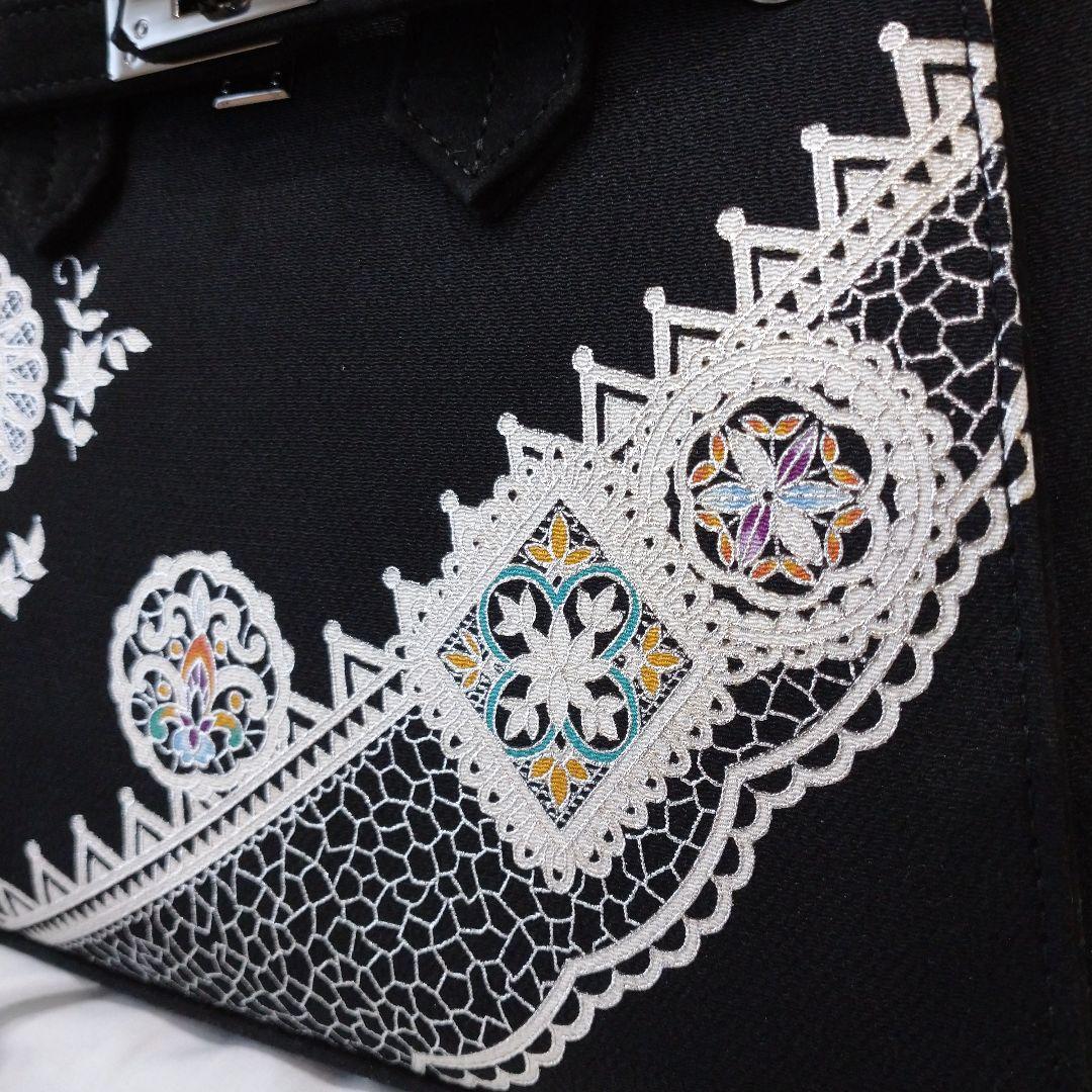 OKAJIMA 岡重 ハンドバッグ 鞄 手提げ 刺繍 黒 和装